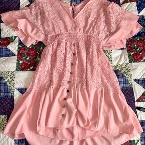 Pink Lace Dress With Button-Down Details